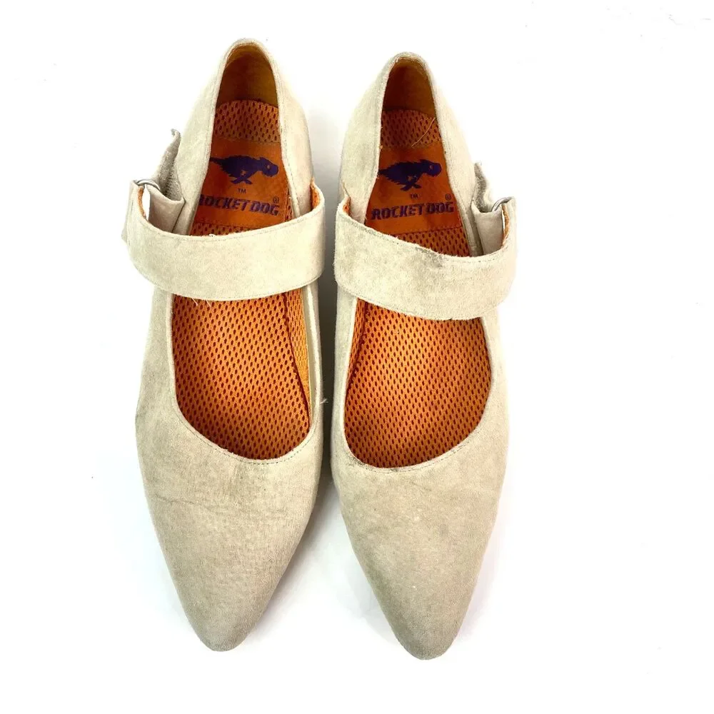 Rocket Dog Leather Nubuck Neutral Beige Loafer Flats Straps Pointed Toe Career